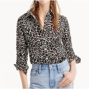 J Crew Perfect Shirt Linen Blend Leopard Print Button Down Top 8 Mobwife Resort